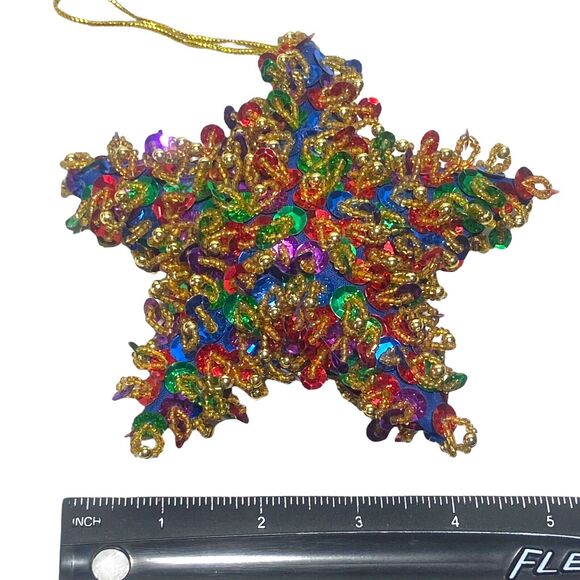 Handmade Sequin Beaded Christmas Tree Ornament 3D Star Multicolor 5 in - Picture 5 of 6